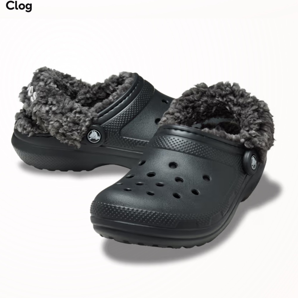 CROCS Black Fuzzy Lined Clogs